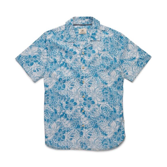 Surfside Supply Turquoise Blue Hawaiian Floral Print Camp Collar Short Sleeve Sh - Picture 2 of 3